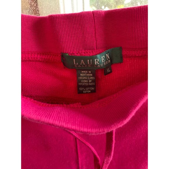 Lauren Ralph Lauren 100% Cotton Hot Fuchsia Pink Straight Leg Sweatpants SZ XL - Picture 3 of 5